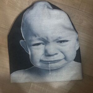 Black and White Crying Baby Beanie